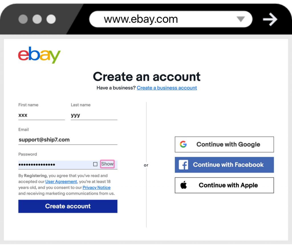 Create Ebay account and shop from Ebay
