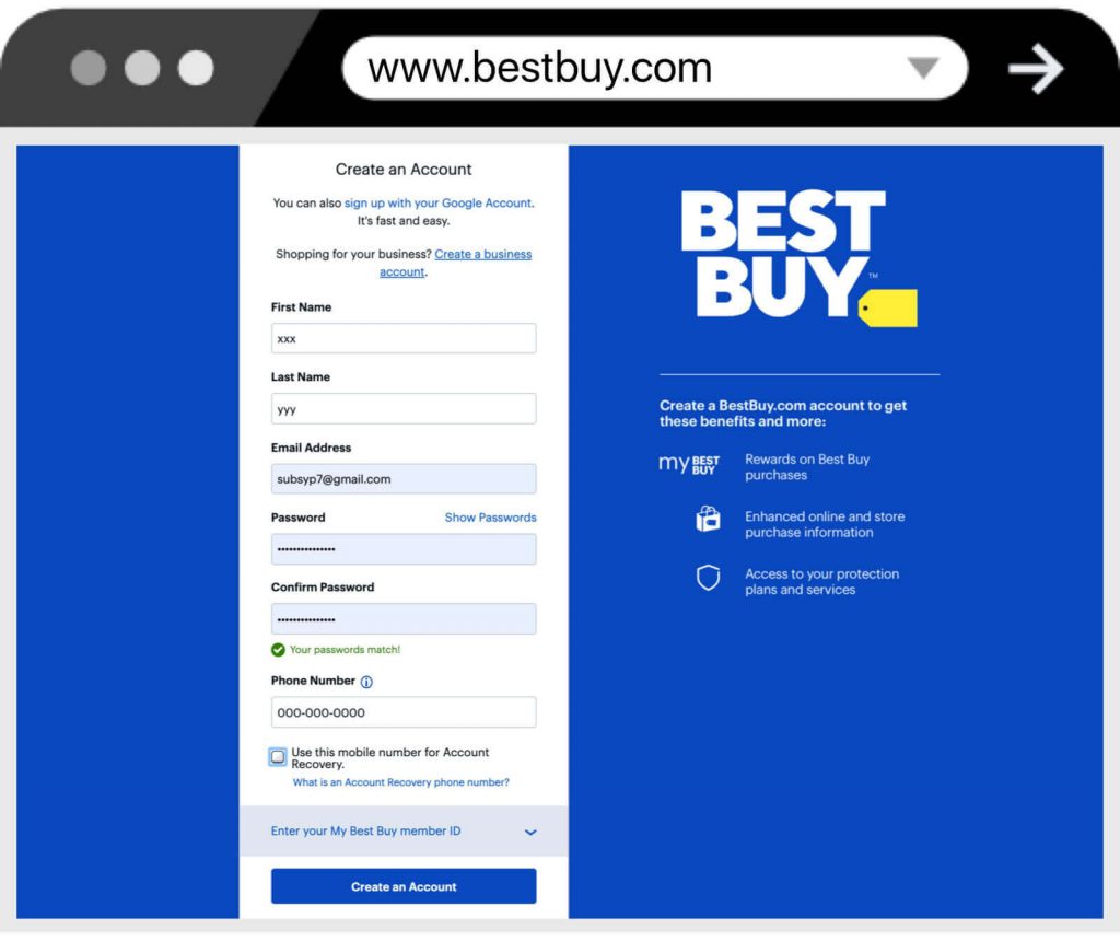 Shop from Best Buy Create Account