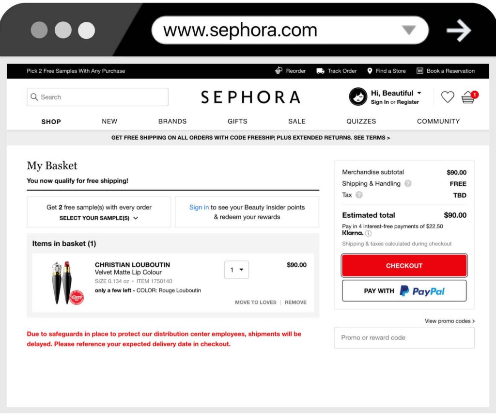 Checkout at Sephora